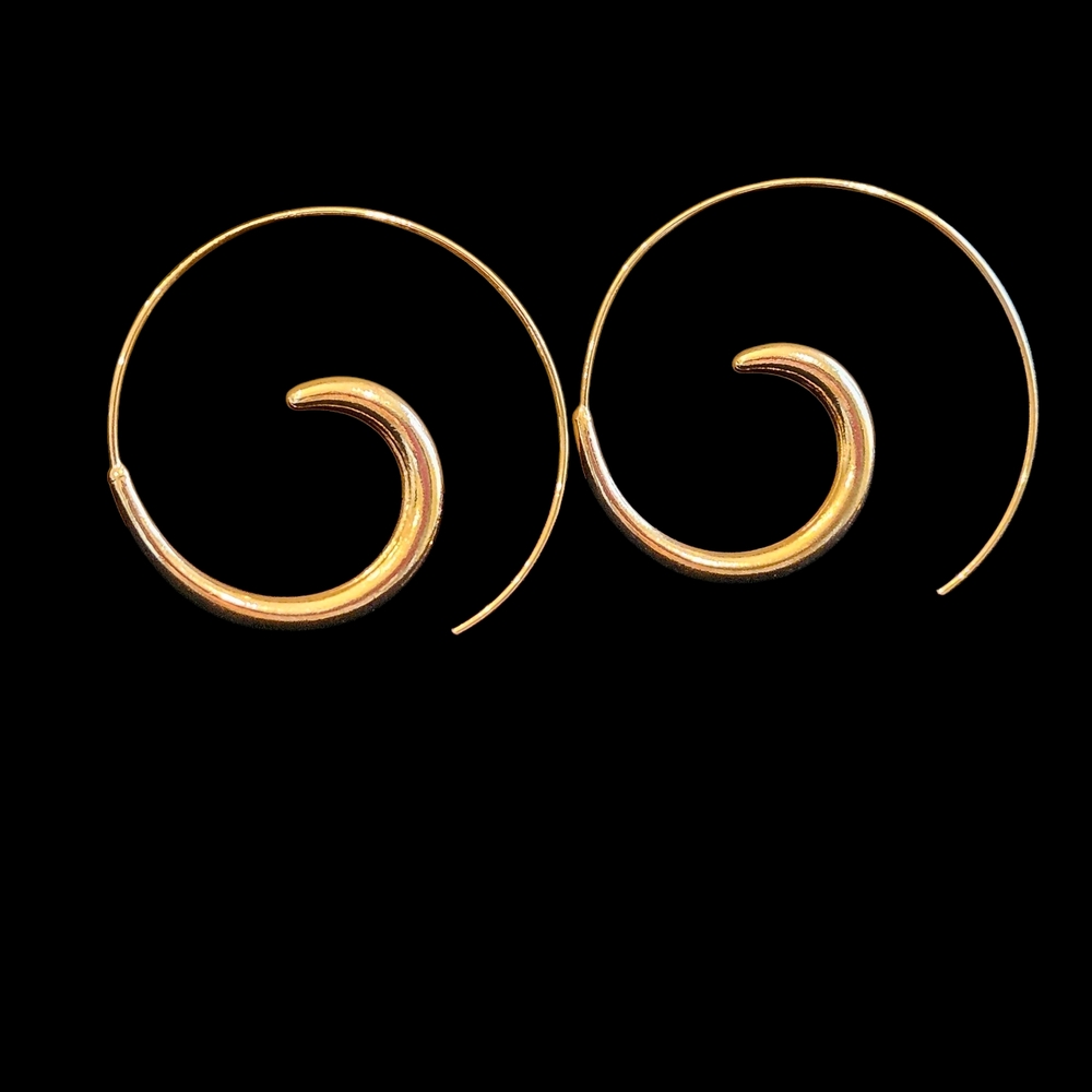 NWT - Gold Spiral Pull Through Hoop Earrings Minimalist Design
